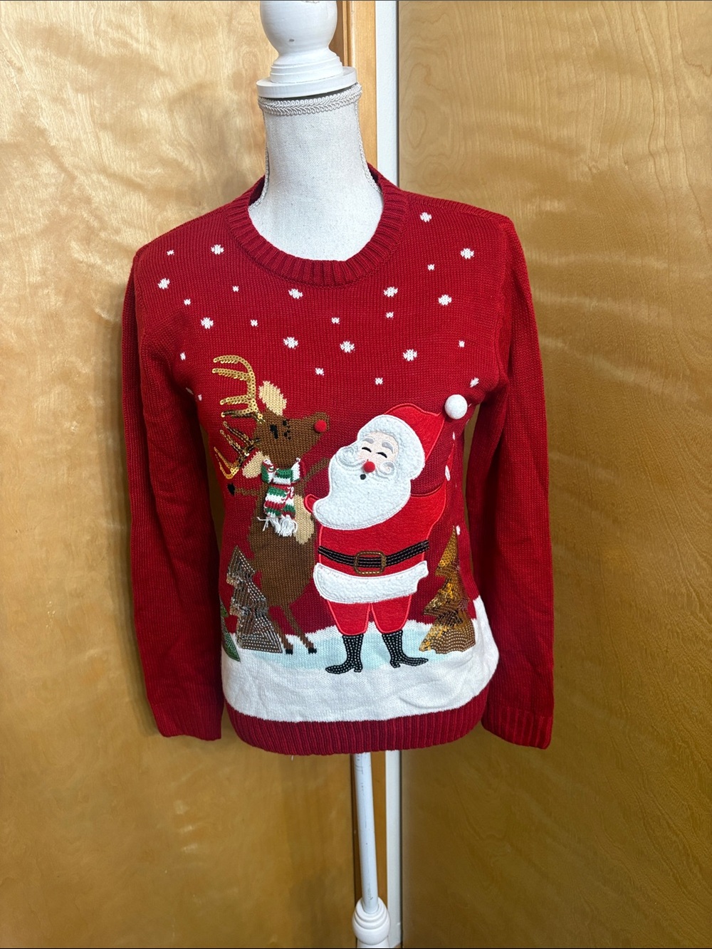 NWT Karen Scott Whimsy Christmas Red Amore Santa Long Sleeve Sweater Size PM